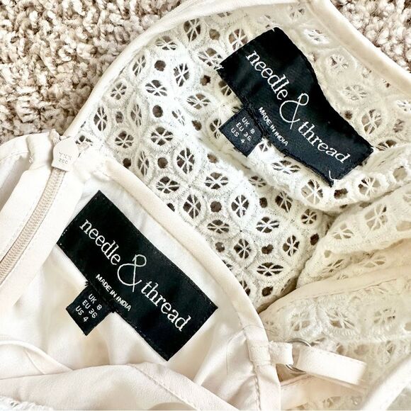 Needle & Thread Eyelet Knee Length Dress in Ivory Size 4 - Picture 7 of 9